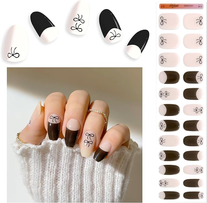 Semi Cured Gel Nail Strips - Trendy Nail Polish Wraps Works with Any UV Lamp - Long Lasting Easy Salon Manicure - 24pcs with 2 Prep Pads, Nail File & Cuticle Stick (Knot Yours)