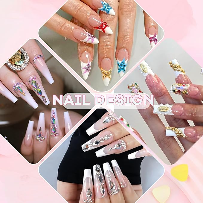 10000Pcs Nail Gems and Rhinestones for Nail Art with Rhinestone Glue, Flatback Nail Pearls and Caviar Nail Beads(Silver+Gold, Colorful Rhinestones Bedazzling Gems Pearl Nail Charms for Nail Design