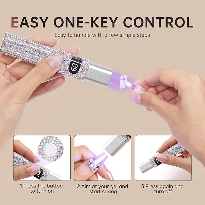 Handheld UV Light for Gel Nails,Mini LED Cordless Nail Lamp for Gel Nail Polish,Portable Flash Cure Lamp,Rechargeable USB Nail Dryer with LCD Display Fast Curing (AB Diamond)