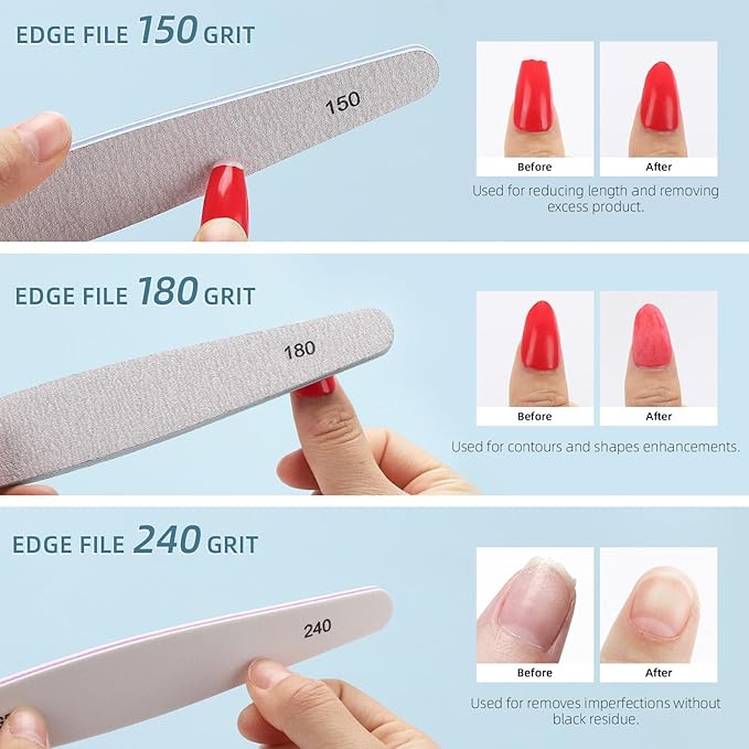 BTYMS 12 Pcs Nail Files and Buffers for Acrylic Nails and Natural Nails, 150,180, 240, 100/180,220/280, 1000/4000 Grits