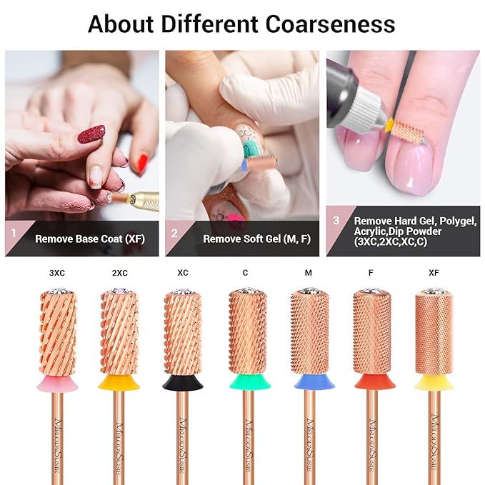 MelodySusie Crystal Top Nail Drill Bits, 3/32'' Large Barrel Carbide Bits, Suitable for Manicure Pedicure Cuticle Gel Polishing, Beginners Bits, Rose Gold, Series Bit-S, Extra Coarse