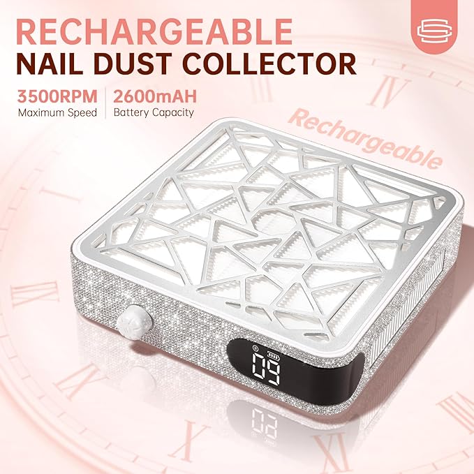 Nail Dust Collector, Cordless Dust Collector Nail Tech, Powerful Vacuum Fan Vent Dust Collector Extractor Dust Suction Machine for Acrylic Nails Polishing, Nail Salon&Home