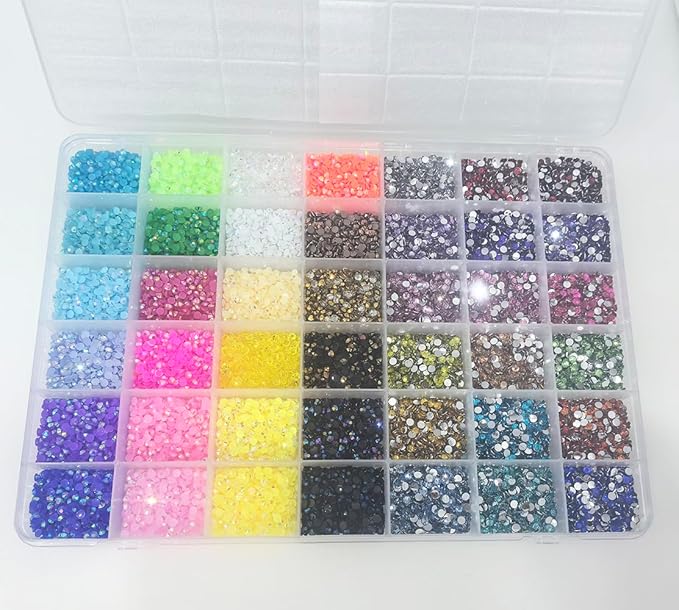 10000Pcs Nail Art Rhinestones, BetterJonny 42 Colors 4mm Round Nail Flatback Rainbow Gems Set AB Glitter Flat-Bottomed Rhinestone for Crafts Decoration and Jewelry Making
