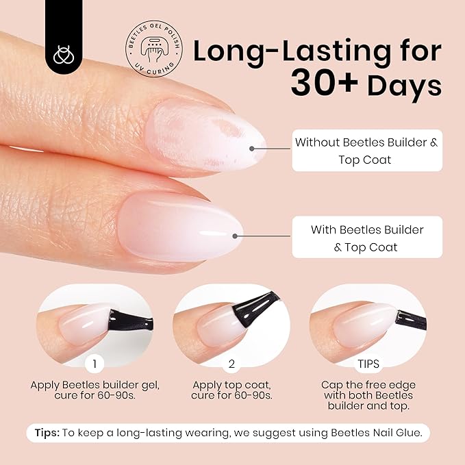 Beetles Ombre Short Almond Press on Nails 224 Pcs Gel Nail Tips, Pink Press ons Pre-applied Primer & Base Coat Glue on Nail Tips, No Need to File Fake Nails DIY Nails Gifts for Women