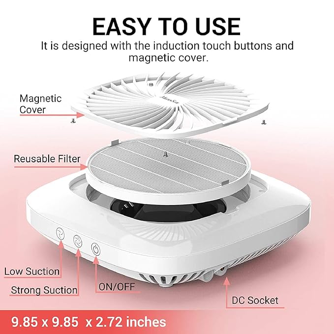 MelodySusie Nail Dust Collector with Reusable Filter, Powerful Vacuum Fan, Low Noise, Nail Salon