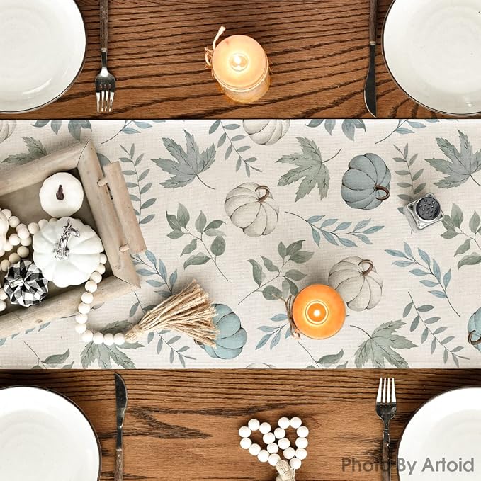 Artoid Mode 210 GSM Fall Table Runner 13x120 Inch Home Party Decor | Blue - Image 4
