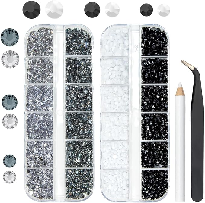 Black White Jelly Resin Rhinestones for Crafting 3mm 4mm 5mm Flatback Crystal White Black Stones Bulk No-Hotfix Resin Gems Diamonds Crystals Diamonds for Nails Eyes Face Makeup Tumblers Crafts