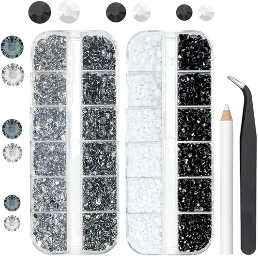 Black White Jelly Resin Rhinestones for Crafting 3mm 4mm 5mm Flatback Crystal White Black Stones Bulk No-Hotfix Resin Gems Diamonds Crystals Diamonds for Nails Eyes Face Makeup Tumblers Crafts