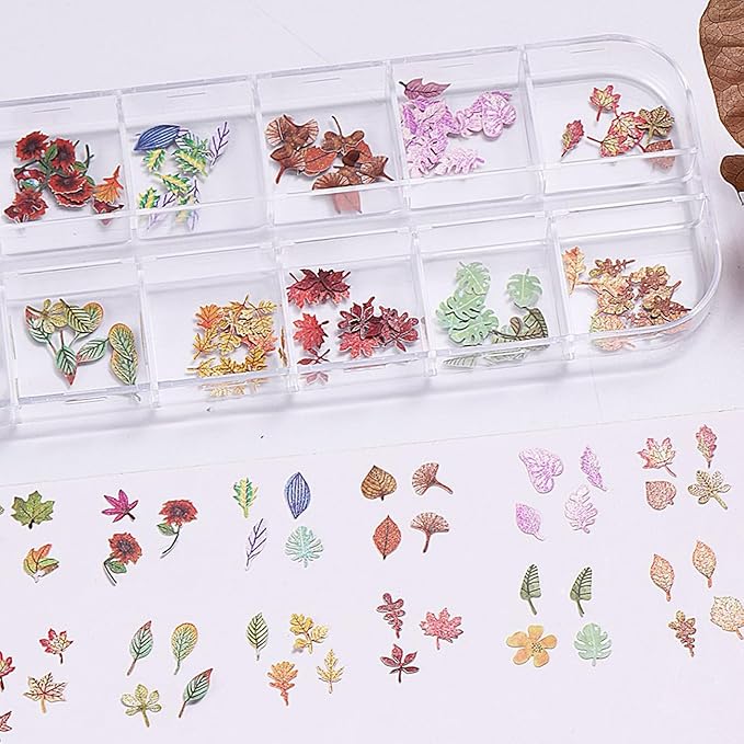 1Box Colorful Leaves Nail Art Flakes 3D Autumn Maple Leaf Wood Chip Slices Designs Nail Sequins Thanksgiving Glitter Nail Flakes Cute Leaf Maple Leaves Nail Sequin for Women DIY Manicure Crafts Decor