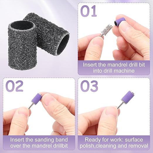 HARFINGTON 100pcs Small Sanding Bands 120 Grit for Nail Drill Bits Mini Sanding Band for Nails Gel Manicures Black