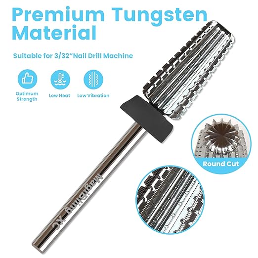 5 in 1 Nail Drill Bits, Straight Cut 3/32'' Professional Tungsten Carbide Bits, Two-way Rotation Easy for Left Hand, Hard Soft Gel Removal Fast Manicure Polishing, Extra Coarse