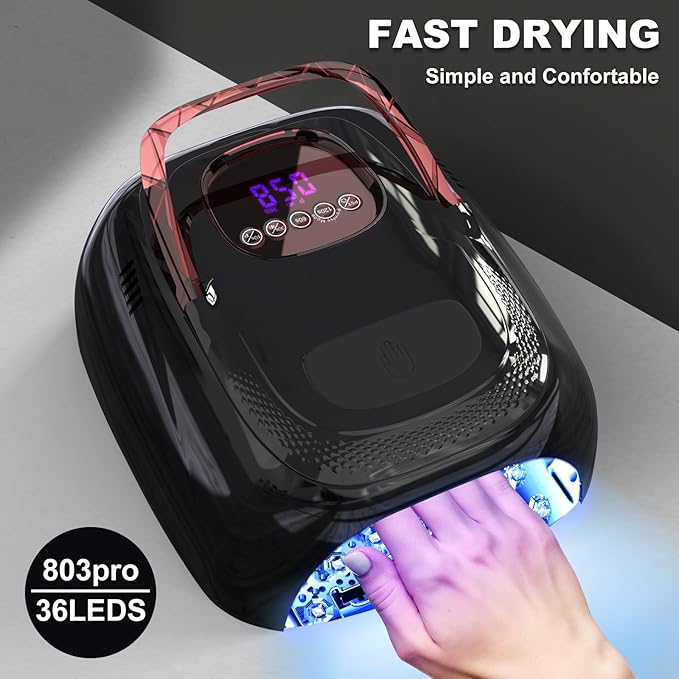 LIMEGIRL Cordless Nail Lamp, 72W Powerful UV LED Nail Dryer with Replaceable Lamp Beads & Battery, UV Light for Gel Polish, Rechargeable & Portable for Professional Nail Salon Use (Black, One Battery)