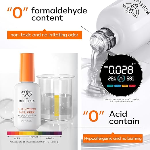 modelones Nail Dehydrator and Primer, 3-in-One HEMA-Free Nourishing Prep for Acrylic & Gel Nails, Supports Growth