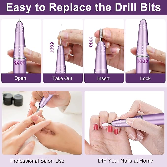 Electric Nail Drill Professional 45000RPM, Portable Smart Touch Display Electric Nail File, 4000mAh Rechargeable Nail Drill Kit for Remover Acrylic & Gel Nails Manicure for Salon Home