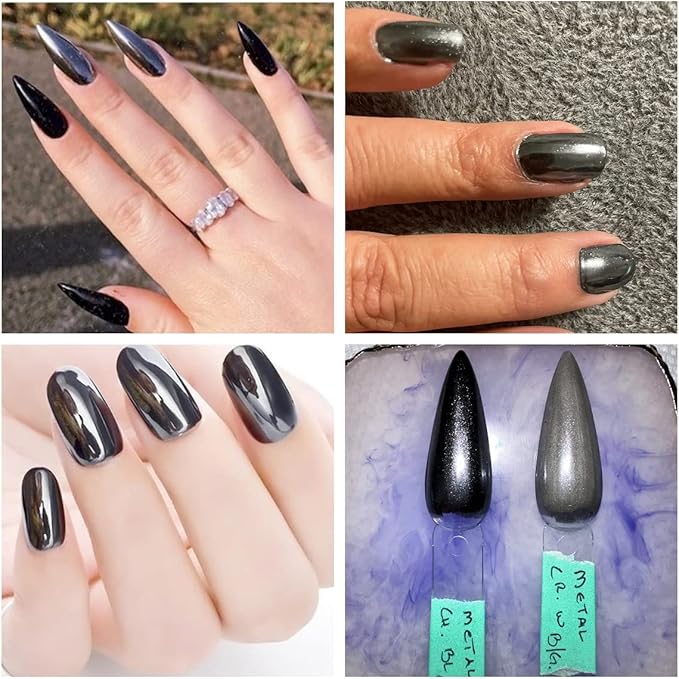 Chrome Nail Powder Metallic Mirror Effect Nail Powder Nail Art Chrome Black Mirror Powder Shiny Ultra Thin Dazzling Pigment Dust Nail Glitter Metal Decor for DIY Nail Art Gel Polish 1g/Bottle