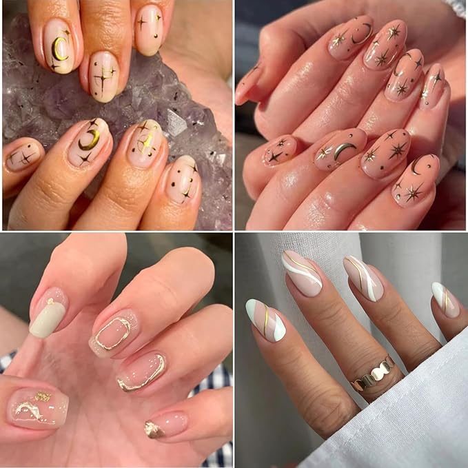 30 Pcs Glod Nail Art Stickers Decals Self-Adhesive Nail Decals Decorations Supplies Manicure Sliders for Women (Gold)
