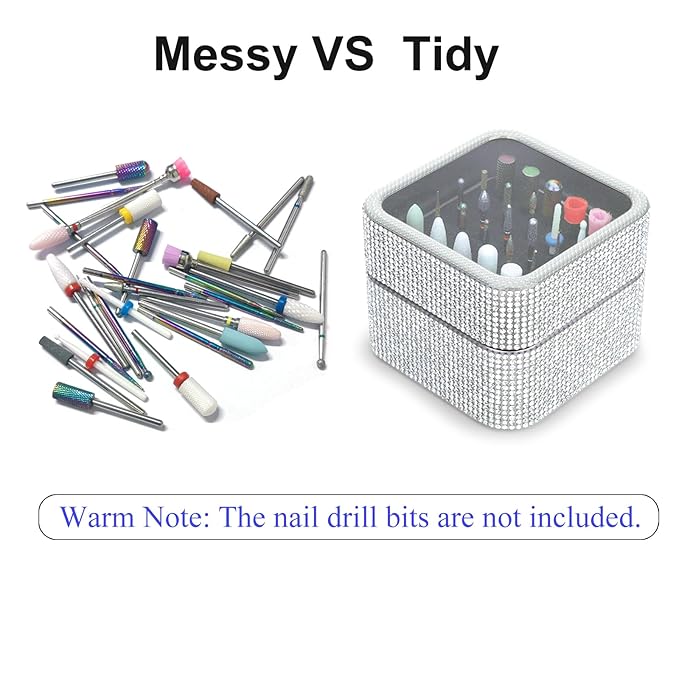 Nail Drill Bits Holder Case- 30 Holes Dustproof Rhinestone Nail Bits Box Efile Displayer Organizer Container for Manicure Tools