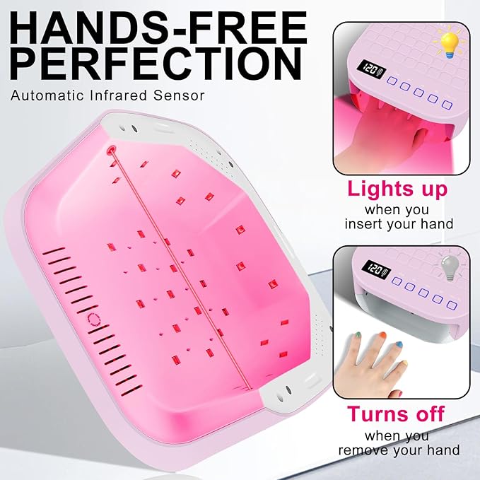 MEKK Cordless UV LED Nail Lamp,54W UV Light for Gel Nails with Hand-Friendly Red Light Beads,Auto Sensor & 4 Timer Settings Professional Flash Cure Lamp for Salon and Home,Checkered Design-Pink