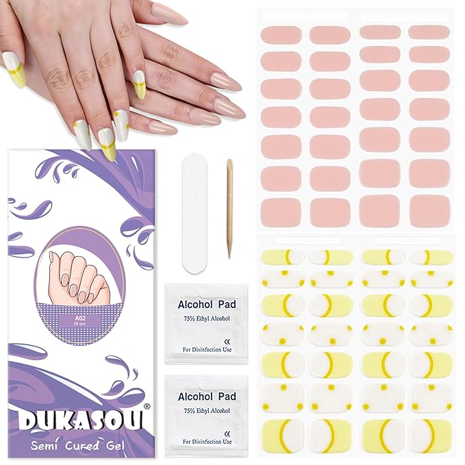 Semi Cured Gel Nail Strips 2 Set, (Nude/Jelly Orange) 56 Pcs Gel Nail Stickers Wraps Art DIY Gifts for Women Works with Any UV Lamps, Long Lasting,Salon-Quality, Easy to Apply & Remove