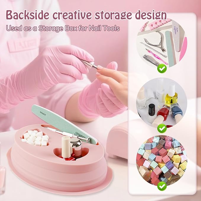 Nail Soaking Bowl, Silicone Foldable Soak Off Gel Polish Dip Powder Manicure Remover Bowl, with Cuticle Pusher, Cuticle Peeler, Nail File