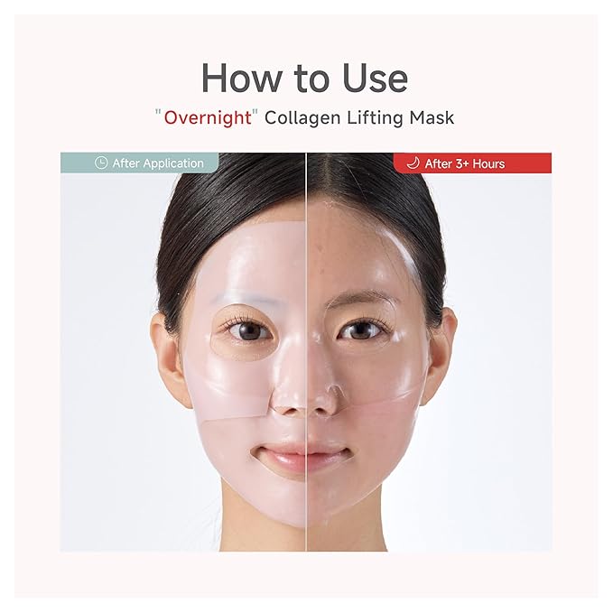 Overnight Collagen Lifting Gel Mask 5 pcs, Korean Face Lifting Deep Hydrogel Mask for Glass Skin, Anti-Aging with PDRN, Hyaluronic Acid for Elasticity, Firmness