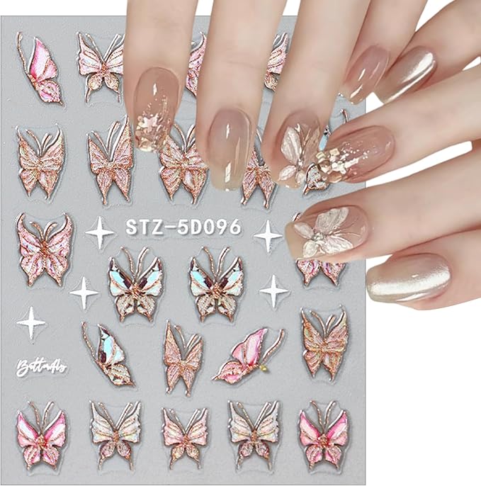 Aurora 2 Sheets Gradient Glitter Butterflies Nail Art Stickers Decals for Women DIY Manicure Accessories