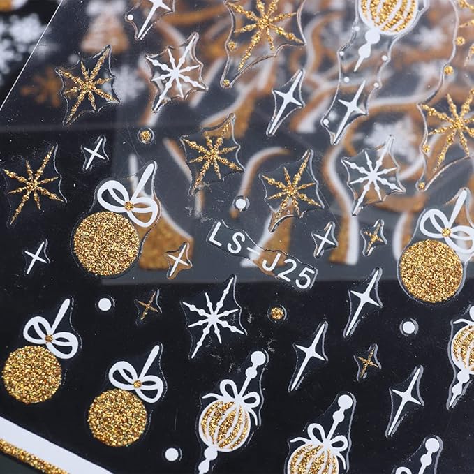 8 Sheets Christmas Glitter Nail Art Stickers Decals Self-Adhesive Pegatinas Uñas Holiday Gold Silver Reindeer Line Snowflake Nail Supplies Nail Art Design Decoration Accessories