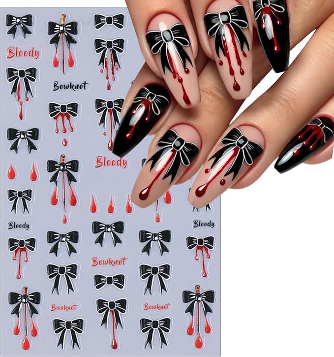 Halloween Nail Stickers Spider Web 5D Embossed Self-Adhesive Nail Decals with Rhinestones Cute Black Bow-Knot Spider Web Pattern Nail Art Designs for Halloween Party DIY Manicure Decorations 3 Sheets