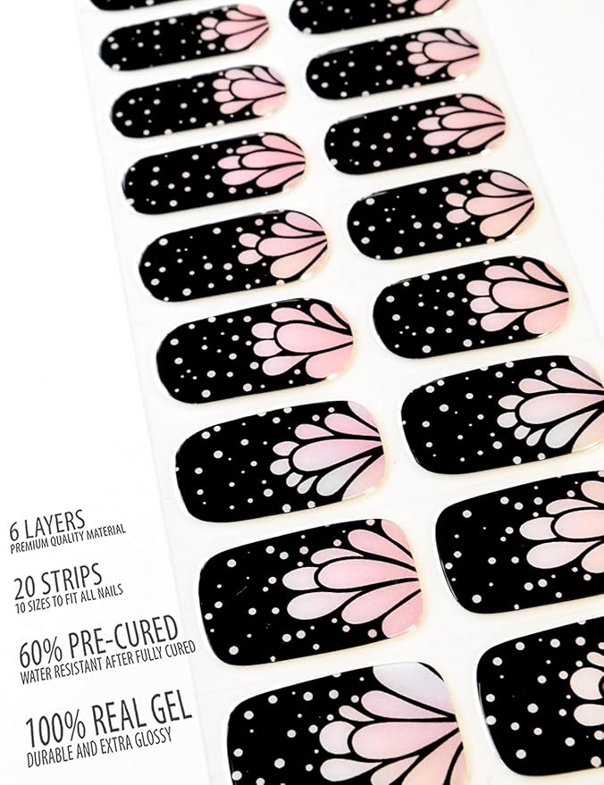 Semi Cured Gel Nail Strips, 20 pcs Nail Wraps, Glaze Stickers, Salon Quality French Manicure, Full Decal Gel Polish Strips, Long Lasting, UV Required (Ethereal Waltz)