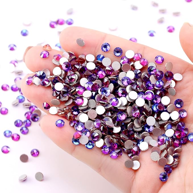 Novani Purple Rhinestones, Flatback Loose Crystal Gemstones 1440pcs Glass Rhinestones for Clothes Shoes Crafts Makeup Nail Art and DIY Decorations(SS6, Purple Velvet)