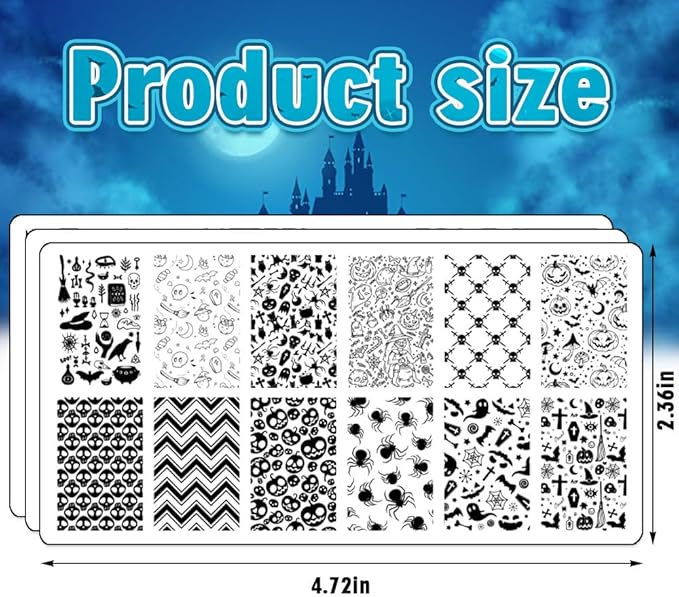 Hying 6pcs Halloween Nail Art Stamping Plates for Women Nail Art, Stainless Steel Jack-o'-Lantern Skull Nail Plates Template Set for DIY Halloween Decoration Spooky Spiderweb Stamp Templates Kit