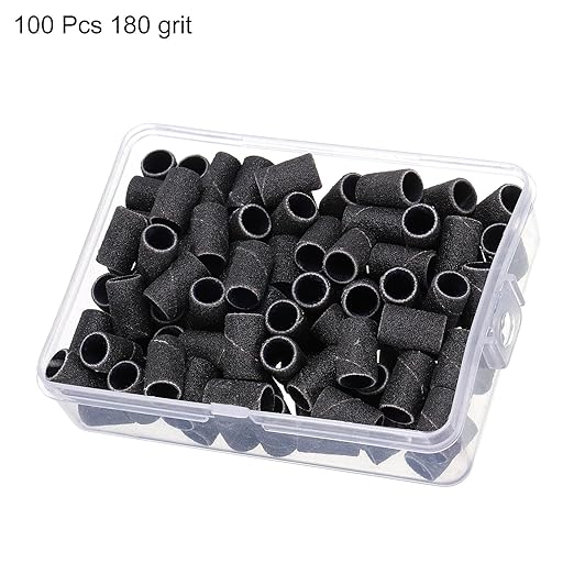 HARFINGTON 100pcs Small Sanding Bands 180 Grit for Nail Drill Bits Mini Sanding Band for Nails Gel Manicures Black