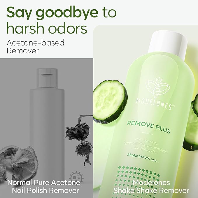 Modelones Acetone Nail Polish Remover, Professional Gel Polish Remover, Nail Glue Remover Natural Formula with Jojoba Oil for Nail Moisturizing & Care, Acrylic Dip Powder Remover(8 FL.Oz.), Cucumber