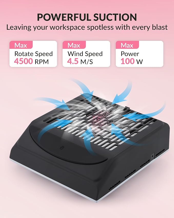 BAOSHISHAN Nail Dust Collector, Professional 100W Nail Vacuum Dust Extractor with Reusable Filter, Nail Tech Vacuum Dust Fan Perfect for Salon Home Use