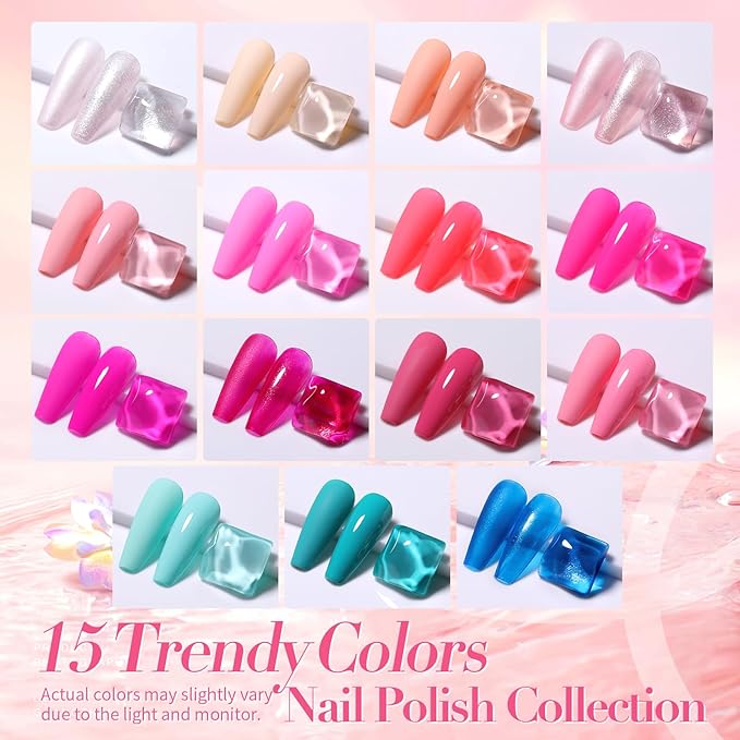 Born Pretty Pink Nail Polish Set Fingernail, 15 Colors Natural Pink Nude Neon Pink Hot Pink Bright Summer Quick Dry Nail Lacquer Glossy Nail Polish All Seasons Manicure Suitable Wedding Holiday