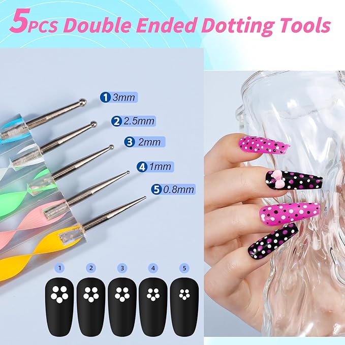 Nail Art Kit for Beginners with Nail Brushes Set and Dotting Tools, Jumbo Holographic Glitter Sequins 2-6mm Rhinestones 3D Colorful Flowers Metal Studs Striping Tape with Tweezers (04-Black)