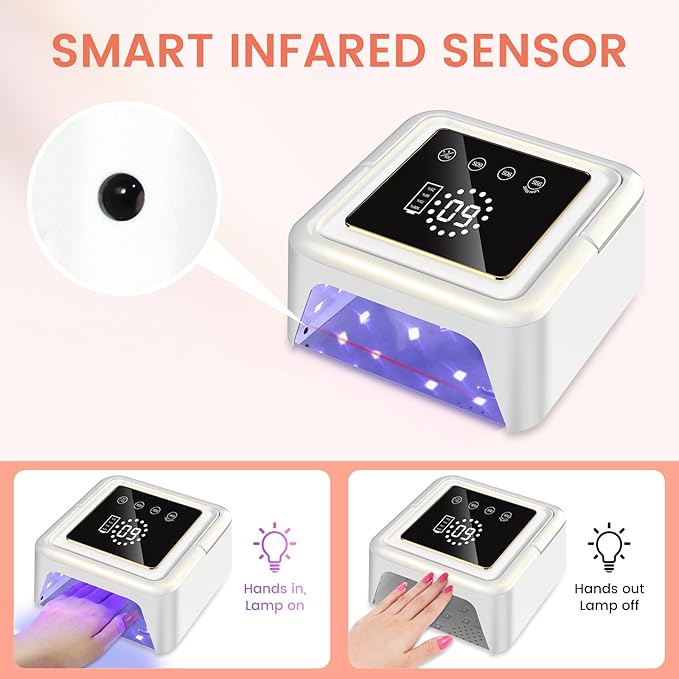 Subay UV Nail Lamp 108W, UV Light for Gel Nail Polish, Cordless LED Nail Lamp with 36 Beads & Touch Display, Nail Light with 4 Timer Modes & Auto Sensor, Fast Curing Nail Dryer for Salon & Home, White