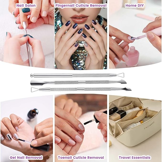 9Pcs Cuticle Cutter Scraper Double Ended Cuticle Pusher Trimmer Stainless Triangle Nail Scraper Pedicure Manicure Professional Nail Care Tool For Girl Fingernail Toenail Gel Removal Polish