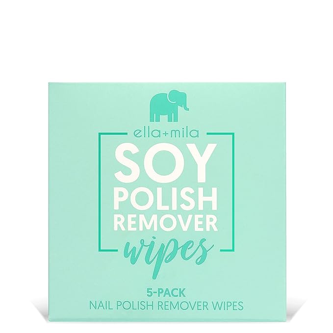 ella+mila Soy Nail Polish Remover Wipes Non-Acetone Lint Free Nail Wipes - Non-Toxic Fingernail Polish Remover - Unscented & Enriched with Vitamins A,C & E (5 Pack)