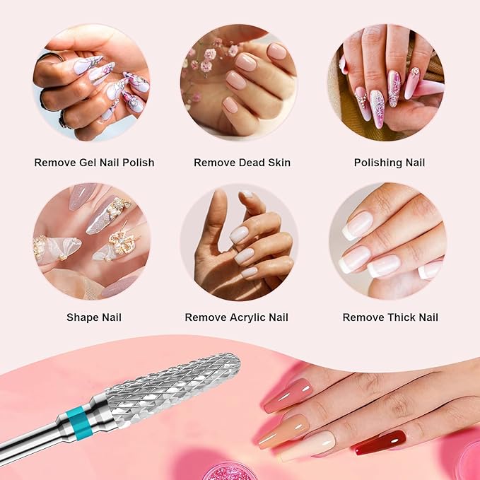 3/32" 2PCS Clean Cone Bits Medium Grit Carbide Cuticle Cleaner Bit for Electric Nail Drills – Professional Manicure Tool for Nail Salons and Home Use (M Grit. Silver)