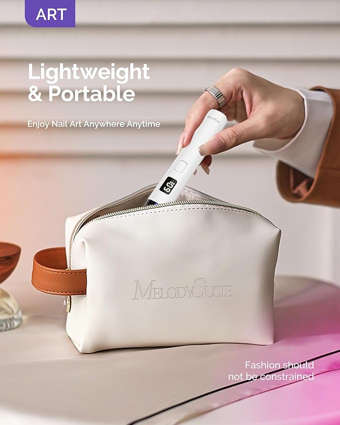 MelodySusie Handheld UV Light for Gel Nails with Stand, Mini Portable Cordless Nail Lamp with LCD Display, Eye-Protective Cover, Flash Curing for Glue, White
