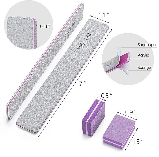 25 Pcs Nail Files for Acrylic Nails and 50 Pcs Mini Buffer Block File, 100/180 Grit Nail Buffer Double Sides Emery Boards Fingernail Files