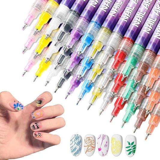 12 Colors Nail Art Pens Set, 2026 New Nail Art Markers for Gel Nails, 3D Nail Polish Pens Quick Drying Graffiti Dotting Point Liner Pens Acrylic Paint Pens Kit for DIY Nail Art (3 Set)