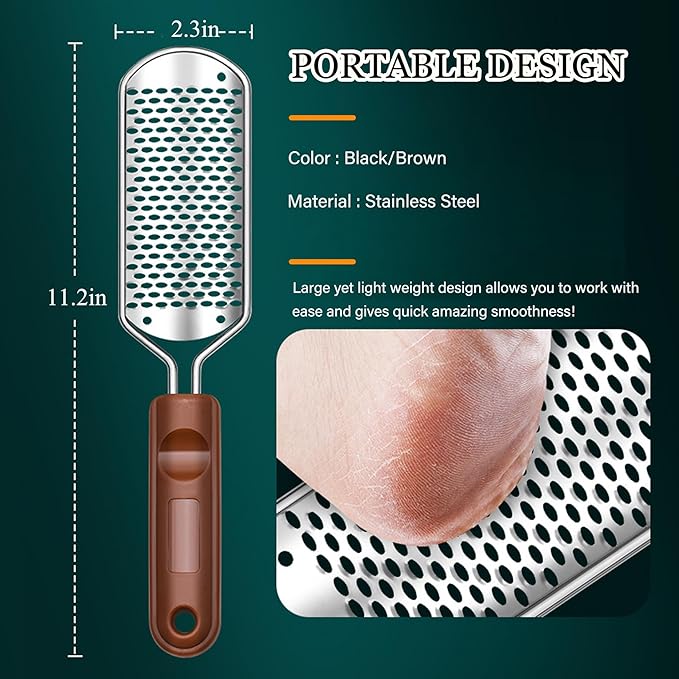 2 Pcs Foot Files Callus Remover, Stainless Steel Professional Pedicure Foot Rasp Scrubber Foot Care Tools to Removes Hard Skin Corns for Dry and Wet Fee