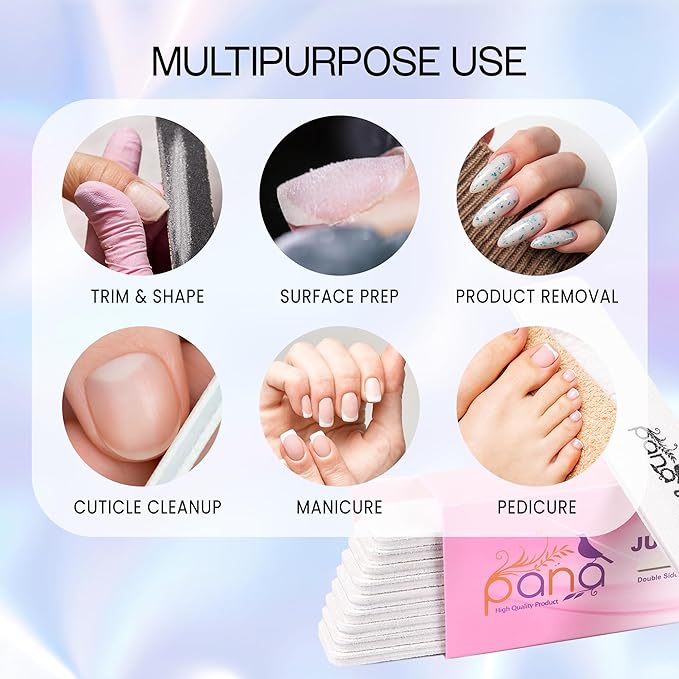 10PCS Jumbo Size PANA Professional Double Sided Nail Files - White, 180/240 Grit - Emery Board Nail Buffering File Manicure Pedicure Nail Polisher Washable