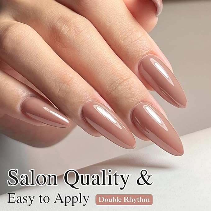 Double Rhythm Gel Polish 15ML Jelly Sheer Pastel Light Milky Color Pearl White Bottle 1 PC 0.5 OZ Full Size Nail Art Salon at Home (Nude Khaki-D1363)