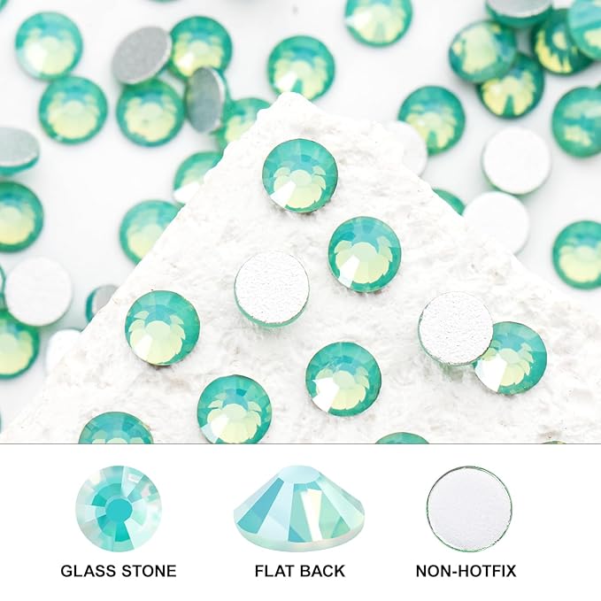 Novani 3000 Pieces Flatback Rhinestones Glass Round Gems Green Opal Crystals for Nail Art DIY Crafts Clothes Shoes,SS12,3.0-3.2mm