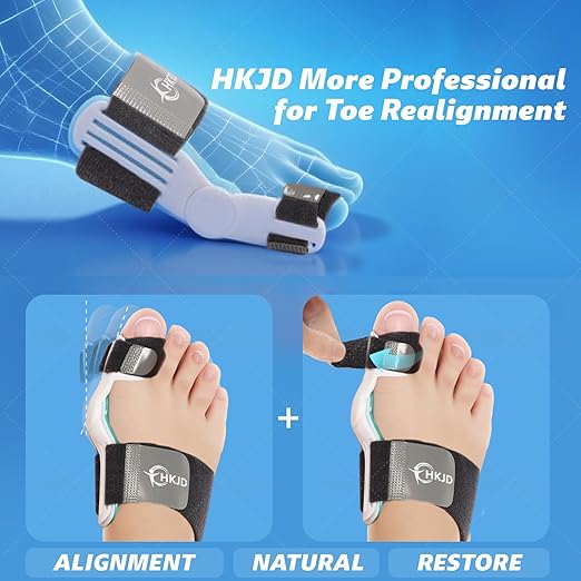 Bunion Corrector With Silicone Inner Pad for Women Men Big Toe Orthopedic Bunion Splint for Hallux Valgus Pain Relief Hammer Toe Straightener for Day Night Support-1 Black (Free 2 Bunion Sleeves)