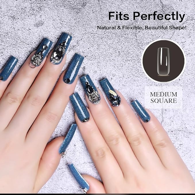 Medium Square Nail Tips 500PCS, Clear Acrylic Full Cover Gel Press on Nail Tips for DIY, 10 Sizes Pre-Shaped False Nails with Glossy Finish, Professional Manicure Kit & Easy Application