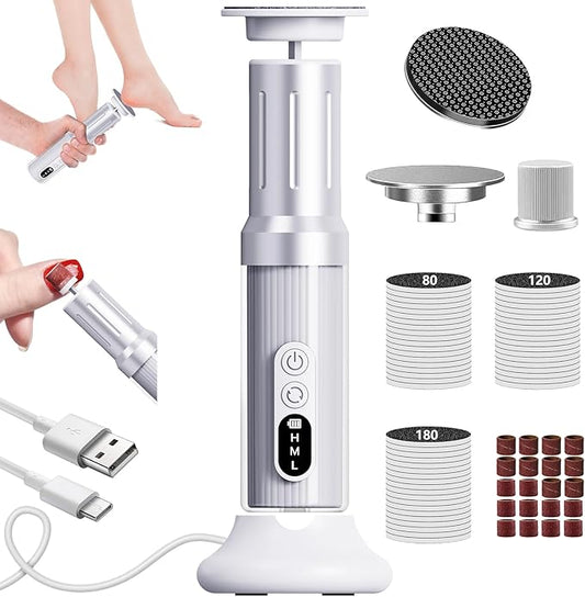 Electric Foot Callus Remover with Nano-Glass Head&Rechargeable Base,6 Speeds Cordless Electric Foot File with Digital Display,Callus Remover for Feet Dead Skin Home Spa Salon with 60Pcs Sandpaper Disk